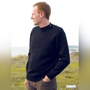 Saint James Button Shoulder Breton Wool Sweater, Made In France, BARELY PRE-WORN